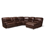 Baxton Studio Salomo Modern and Contemporary Brown Faux Leather Upholstered 6-Piece Sectional Recliner Sofa with 3 Reclining Seats